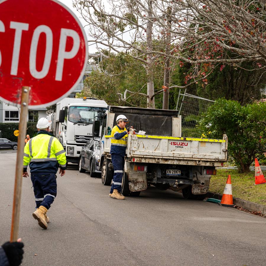 Traffic control in place on a WB job.