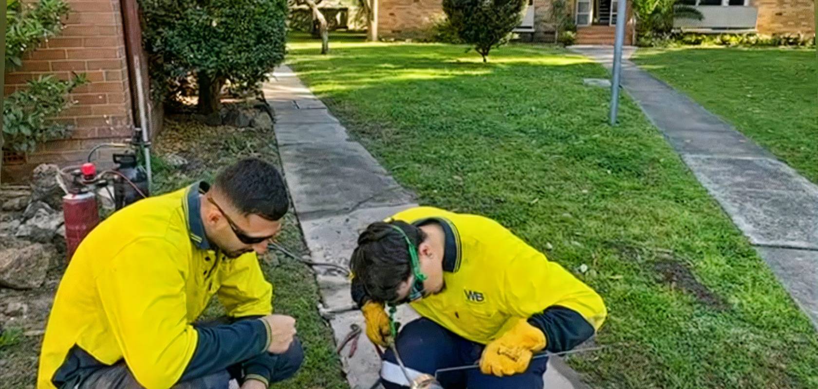 Two WB apprentices laying pipe.