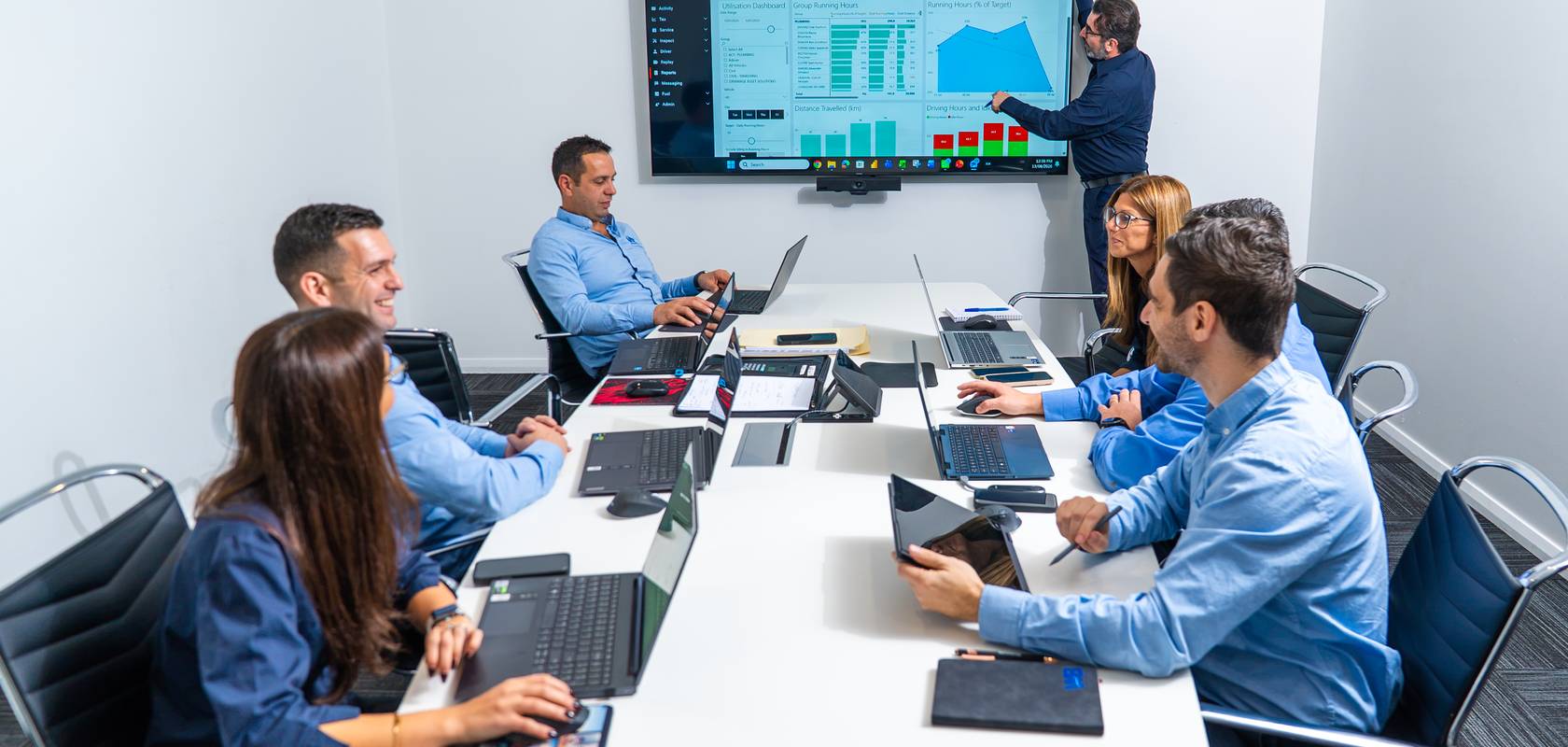A team meeting in the WB office.
