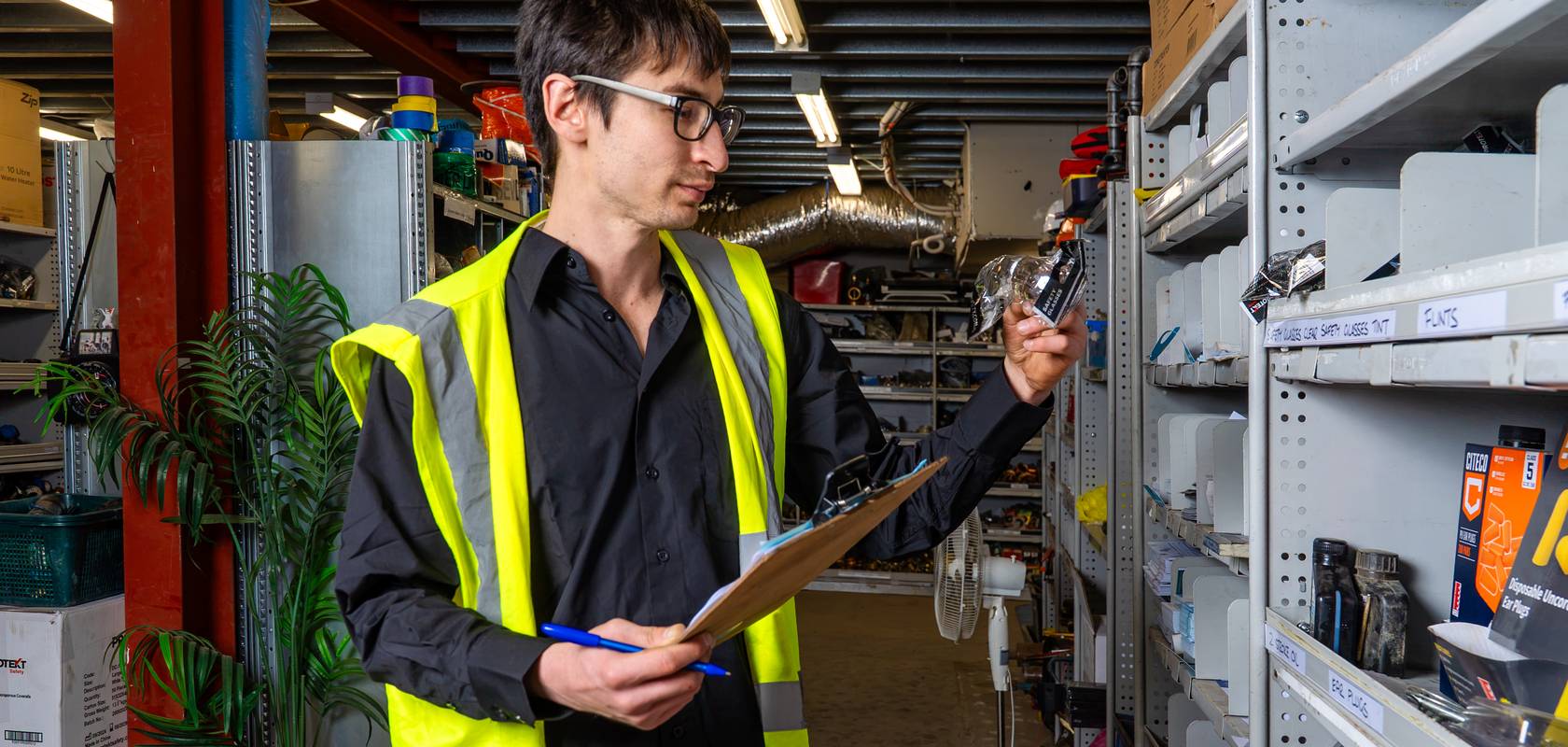 A WB storeman checking stock in the warehouse.